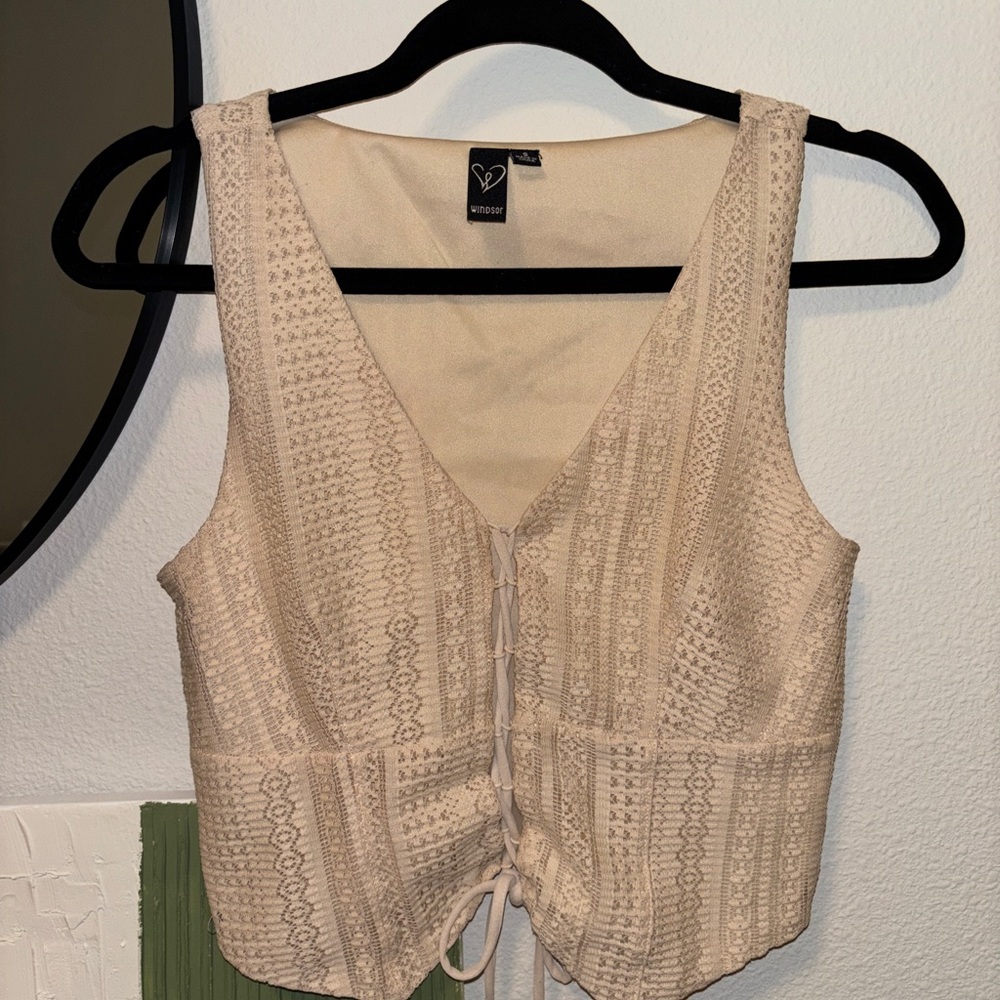Windsor Lace-Detail Cream Cropped Tie-Front Camisole